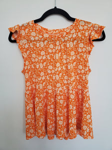 Orange Floral Ruffle Top