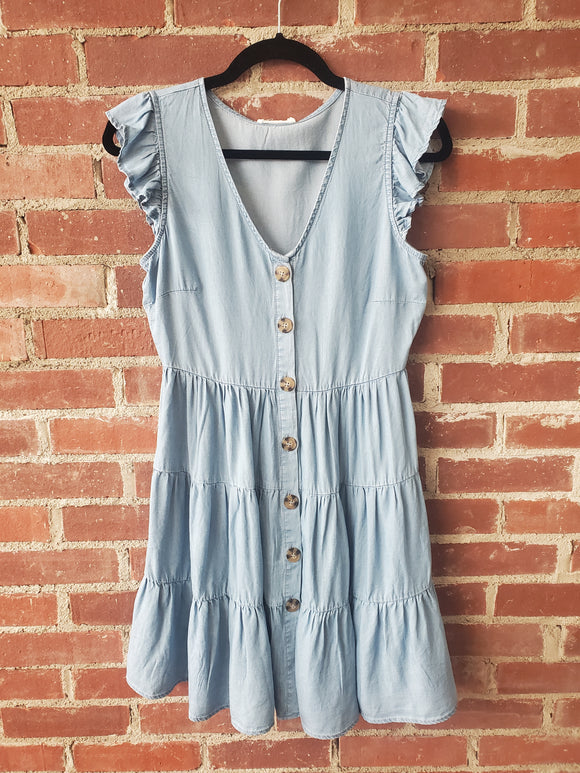 Chambray Button Mini Dress
