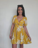 Yellow Floral Cutout Dress